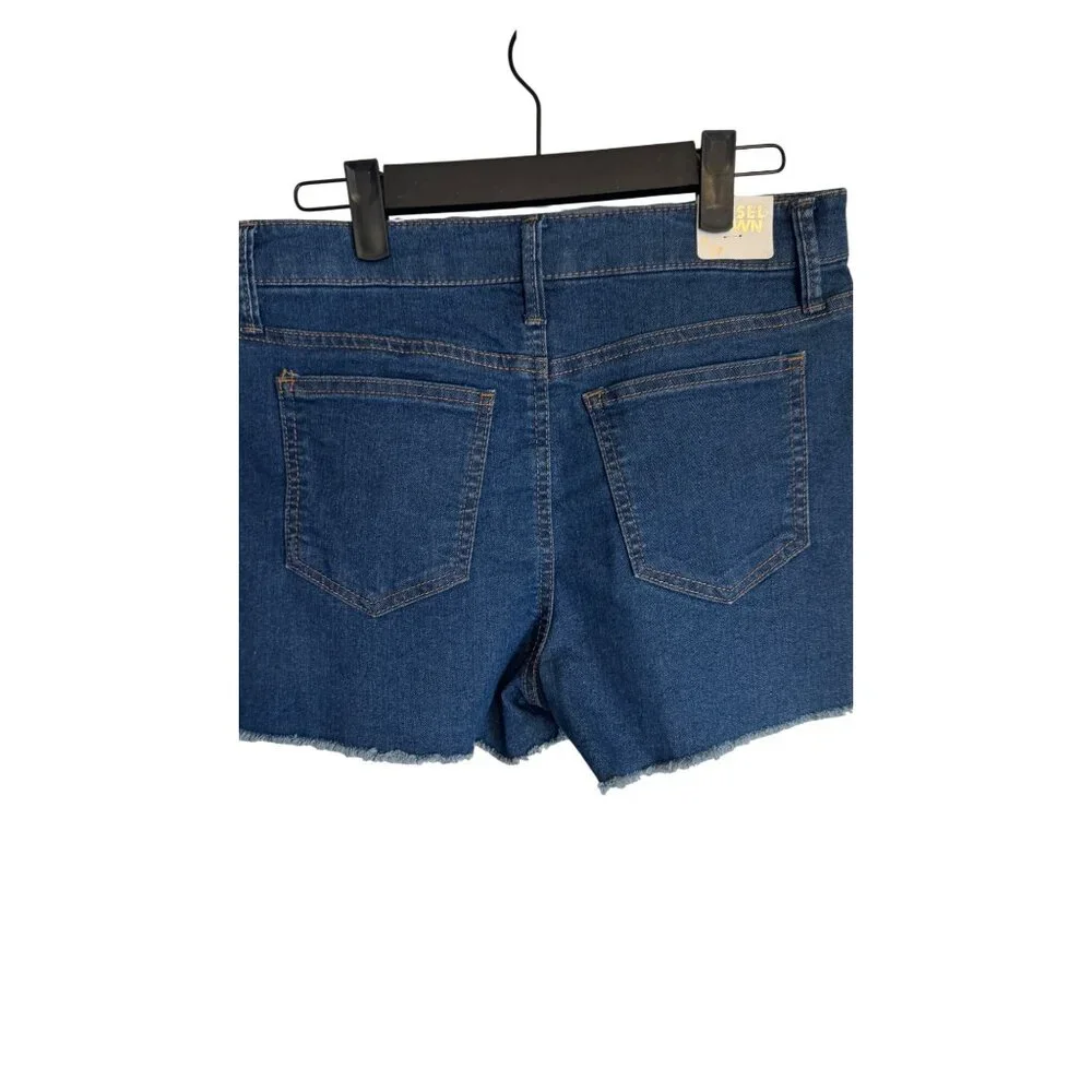 NWT Tinsel Town 9/29 High Rise Denim Shorts Blue Frayed Hem Casual Summer - Picture 10 of 15